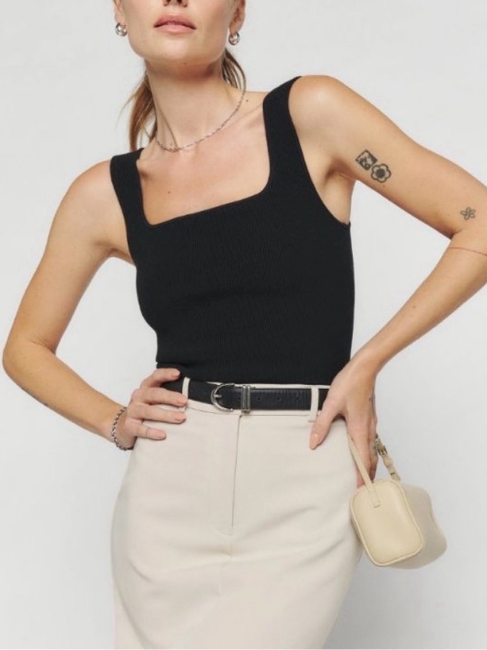 Reformation Julia Black Ribbed Sweater Tank